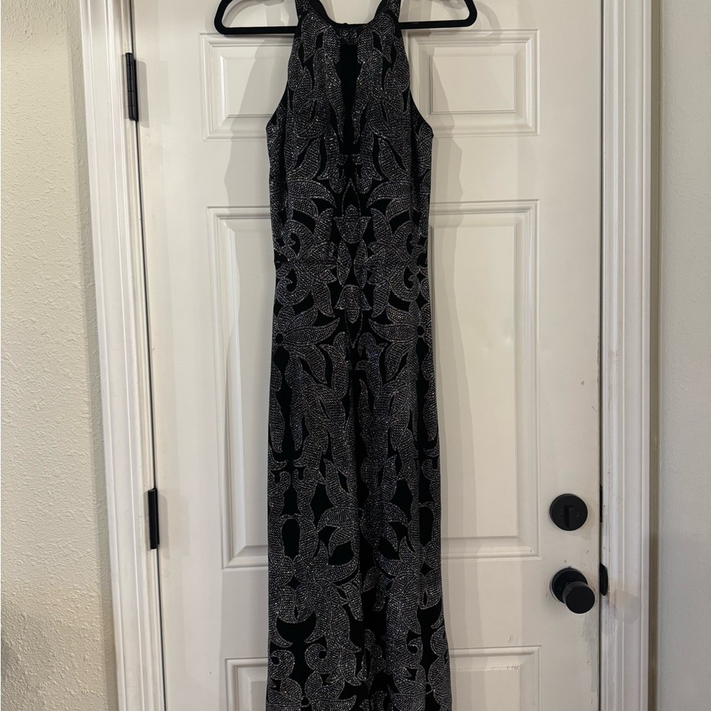 Betsy & Adam Black and Silver Patterned Maxi Dress